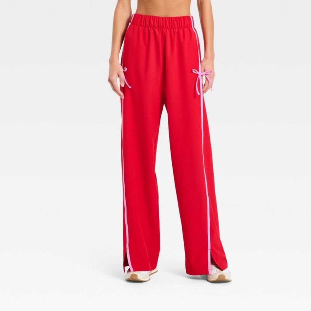 all in motion Red Wide-Leg Track Pants with Pink Trim